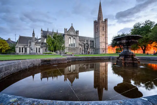 Saint Patrick Cathedral Dublin Ireland. Ultra wide field of view showing entire architecture