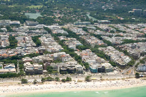 Aerial view of Barra da Tijuca neighborhood located in the west of Rio de Janeiro, Brazil