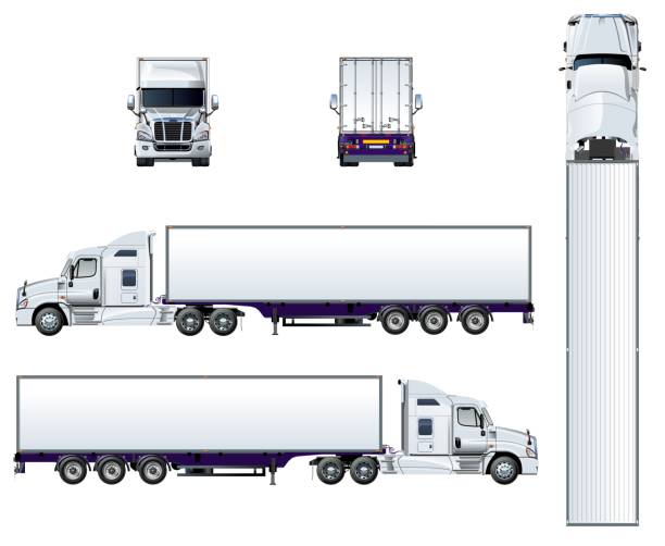 illustrazioni stock, clip art, cartoni animati e icone di tendenza di modello di semicarro vettoriale isolato su bianco - truck semi truck vehicle trailer rear view