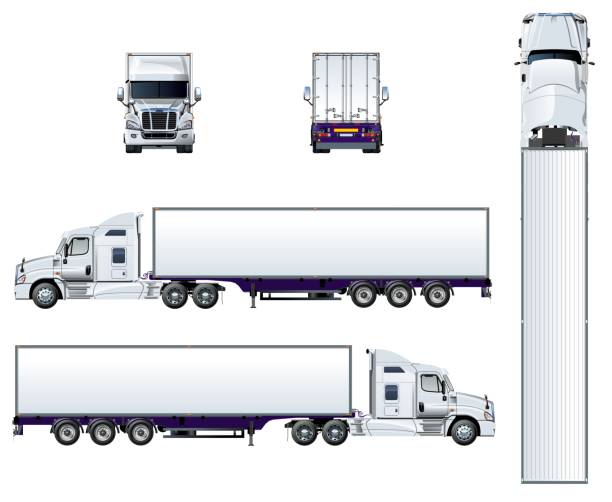 szablon półciężarówki wektora izolowany na białym - truck trucking business wheel stock illustrations