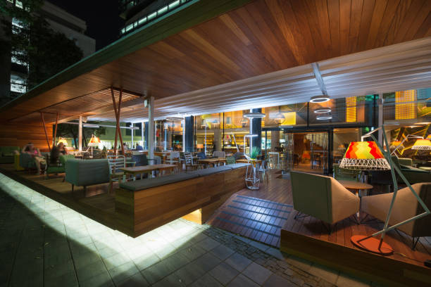 istock Modern restaurant terrace in the summer night 951704368