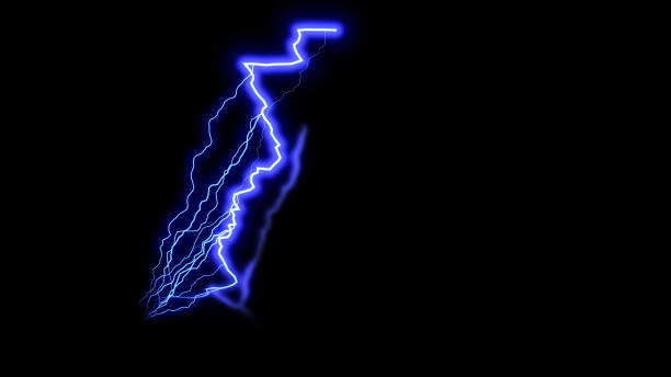 istock Blue lightning in black space, beautiful stormy sky, 3d render backdrop, computer genrating 951705778