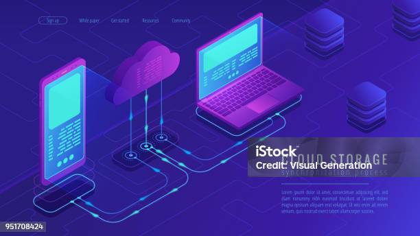 Isometric Cloud Storage Landing Page Concept Stock Illustration - Download Image Now - Cloud Computing, Isometric Projection, Technology