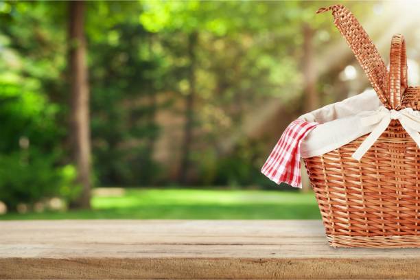 Picnic. Picnic Basket with napkin on nature background picnic stock pictures, royalty-free photos & images