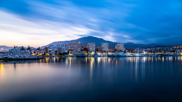 A long exposure of the port of Estepona taken at blue hour.