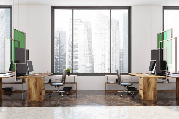 istock White and green modern office interior, side view 951713056