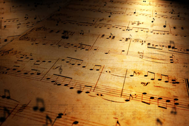 istock Atmospheric music background with notes on old brown paper 3d illustration 951714634