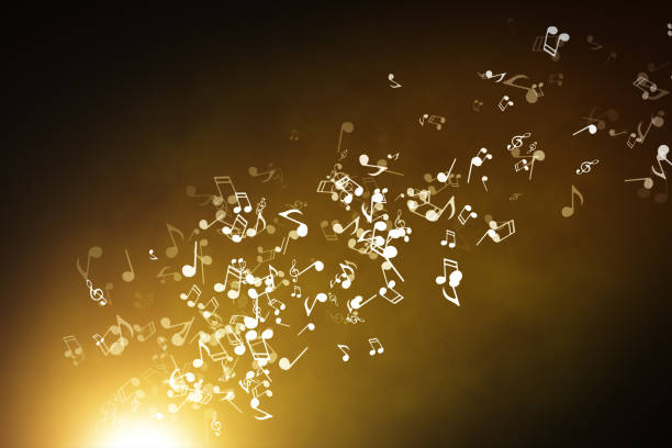 istock Floating musical notes on an abstract gold background with flares 3d illustration 951714762