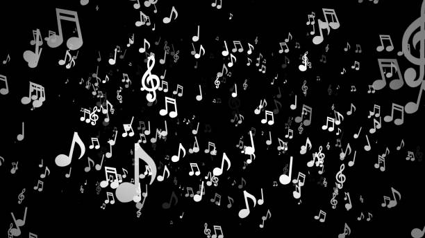 istock White musical notes move to the camera on a black background 3d illustration 951714788
