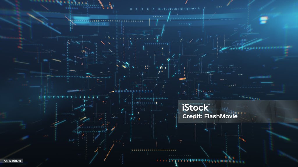 カオス技術領域の 3 d 図のバイナリ コード間で無限飛行 - テクノロジーのロイヤリティフリーストックフォト