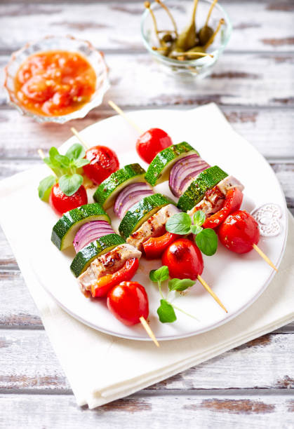 istock Grilled shashliks with vegetables and pork tenderloin 951715382