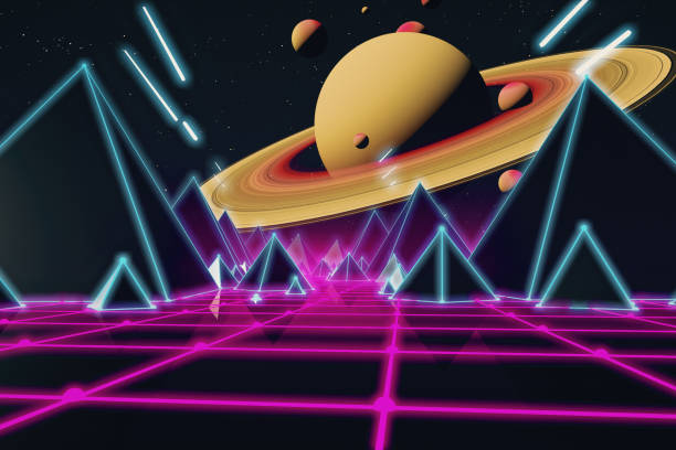 istock Retro futuristic flight over grid,3d illustration background 80s retro fantasy. 951719076