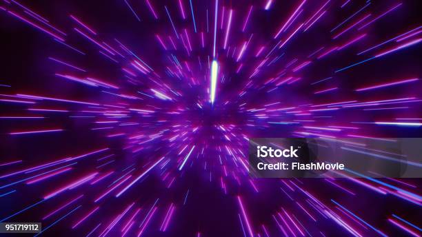 Abstract Retro Of Warp Or Hyperspace Motion In Blue Purple Star Trail 3d Illustration Stock Photo - Download Image Now