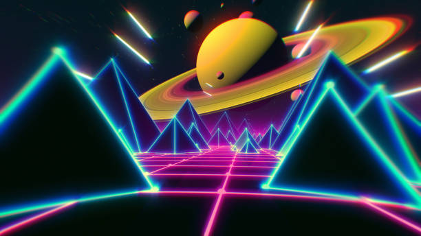 istock Retro futuristic flight over grid,3d illustration background 80s retro fantasy. 951719116