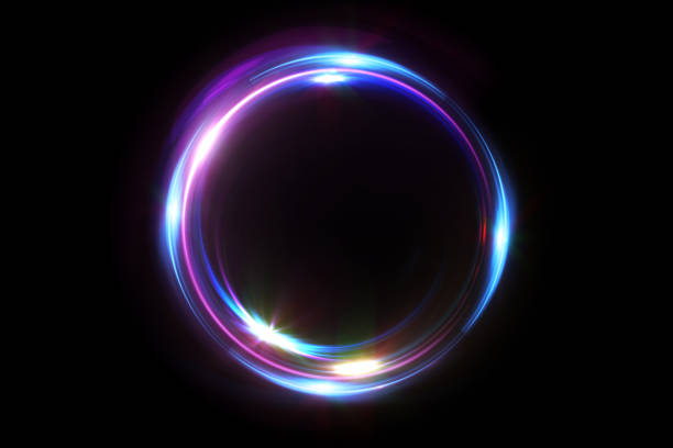 Abstract 3d illustration neon background. luminous swirling. Glowing spiral cover. Black elegant. Halo around. Power isolated. Sparks particle.Space tunnel. LED color ellipse. Glint glitter. stock photo