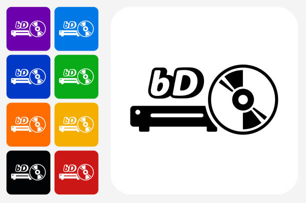 ilustrações, clipart, desenhos animados e ícones de blue-ray e dvd player ícone quadrado botão set - dvd player computer icon symbol icon set