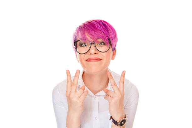 istock Excited woman showing two fingers on white 951735816