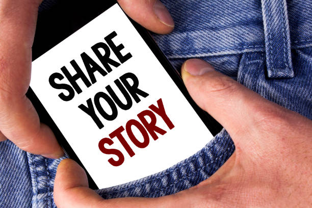 istock Word writing text Share Your Story. Business concept for Tell personal experiences talk about yourself Storytelling written on Mobile phone holding by man on the Jeans background. 951740964