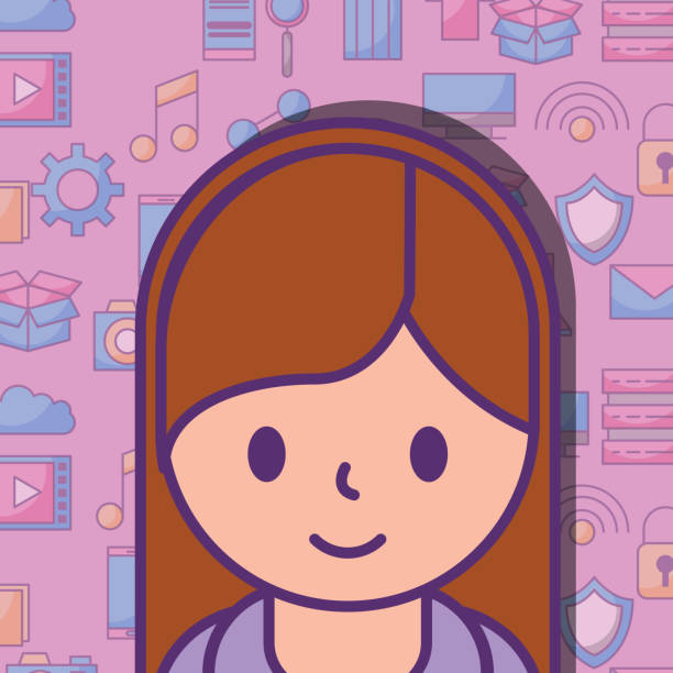 istock cute young girl and social media icons background 951741036