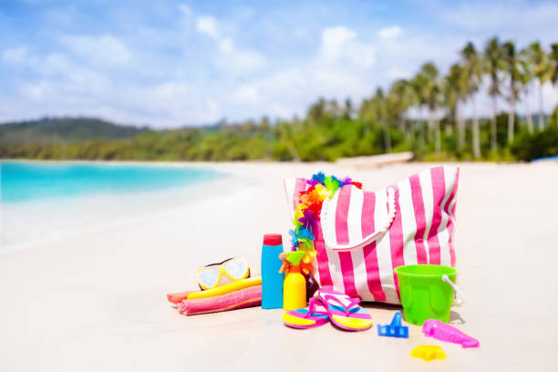 istock Beach bag with swimming accessories. Sea vacation. 951742428