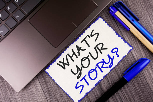 istock Word writing text What Is Your Story Question. Business concept for Telling personal past experiences Storytelling written on White Sticky Note Paper on the wooden background Laptop Markers 951742578