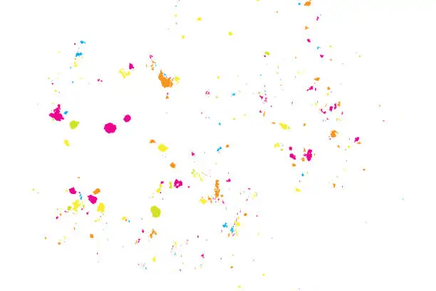 Vector illustration of Paint splatter background. Colourful explosion of paints. Grainy textured holiday birthday design for greeting cards and craft paper template visuals. Vector.