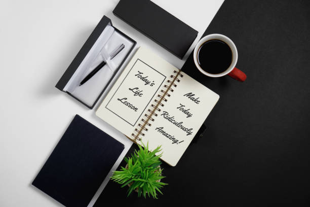 istock Notebook, Inspirational Quotes with Pen, Coffee Mug and Potted Plant 951776406