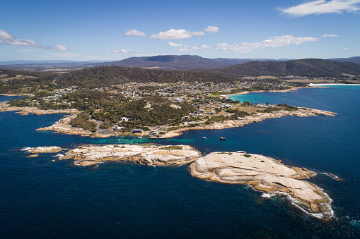 Beautiful Wineglass Bay, part of the Freycinet Peninsula, an outcrop of wild, pristine coast land on Tasmania's east coast. It is part of Freycinet National Park.