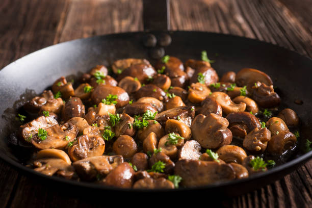 Mushrooms Sautéed In a Carbon Steel Skillet