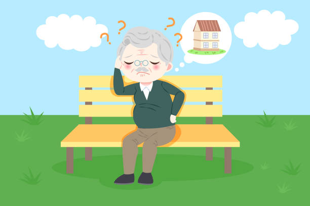 ilustrações, clipart, desenhos animados e ícones de velho com alzheimer - senior adult retirement question mark worried