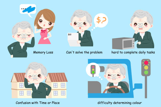 alzheimer와 노인 - senior adult retirement question mark worried stock illustrations