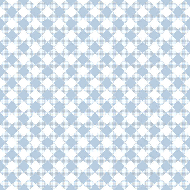 ilustraciones, imágenes clip art, dibujos animados e iconos de stock de patrón transparente luz azul guinga - plaid checked pattern sewing