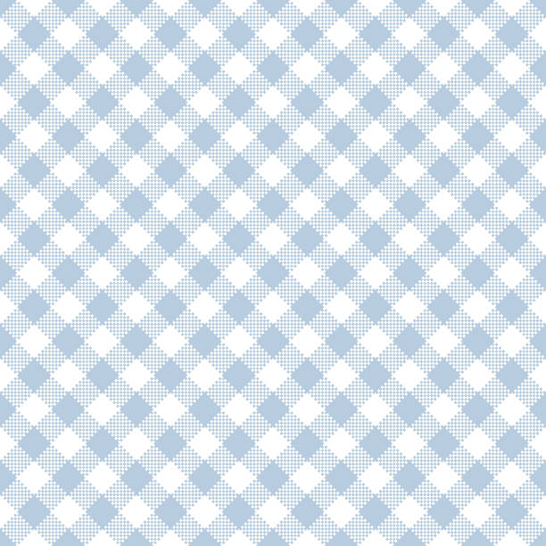 Light Blue Gingham Seamless Pattern Diagonal pale light blue and white gingham seamless pattern tablecloth illustrations stock illustrations
