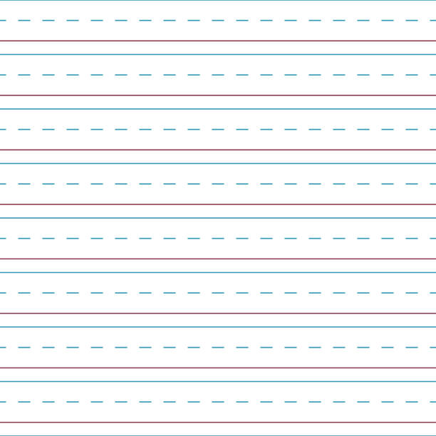 Cursive Handwriting Tablet Paper Seamless Pattern Blue and red lines and dashed lines of cursive handwriting tablet paper seamless pattern practising stock illustrations