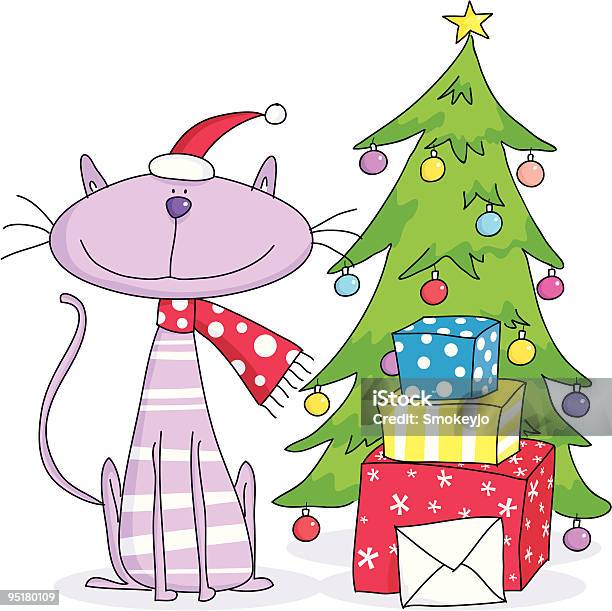 Boże Narodzenie Kotka - Stockowe grafiki wektorowe i więcej obrazów Czapka Świętego Mikołaja - Czapka Świętego Mikołaja, Kot domowy, Białe tło