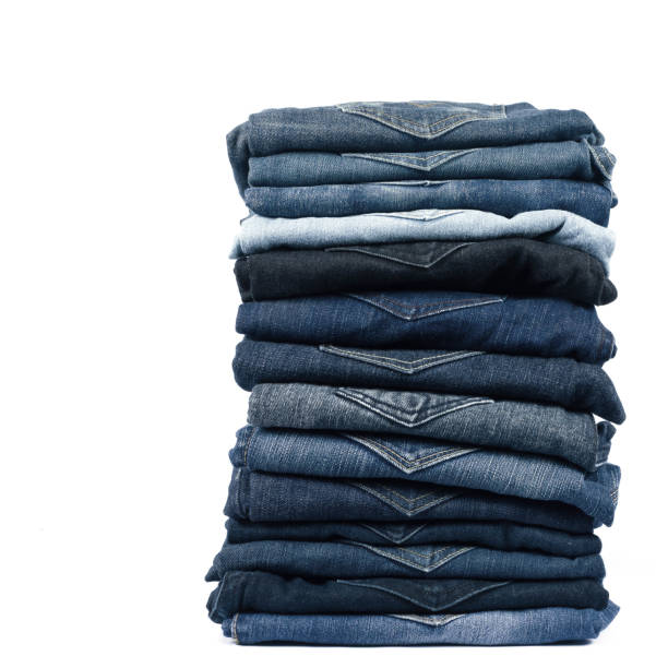 jeans stacked isolated on white background.