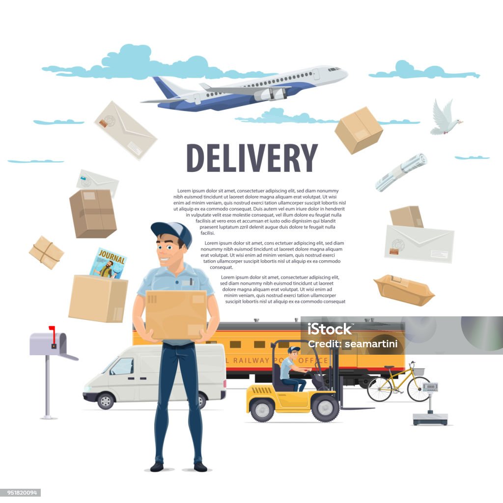 Post Shipper Post Mail Delivery And Postman Vector Poster Stock Illustration ...