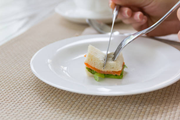 istock Luxury afternoon tea with sandwich on wooden table. 951823598
