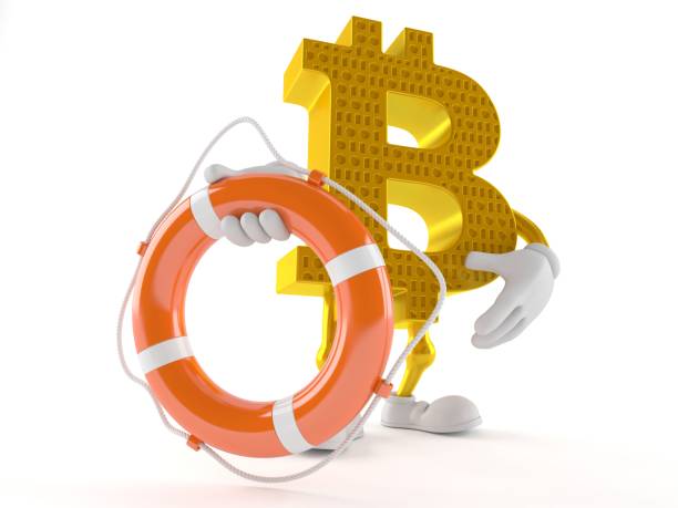 istock Bitcoin character holding life buoy 951824014