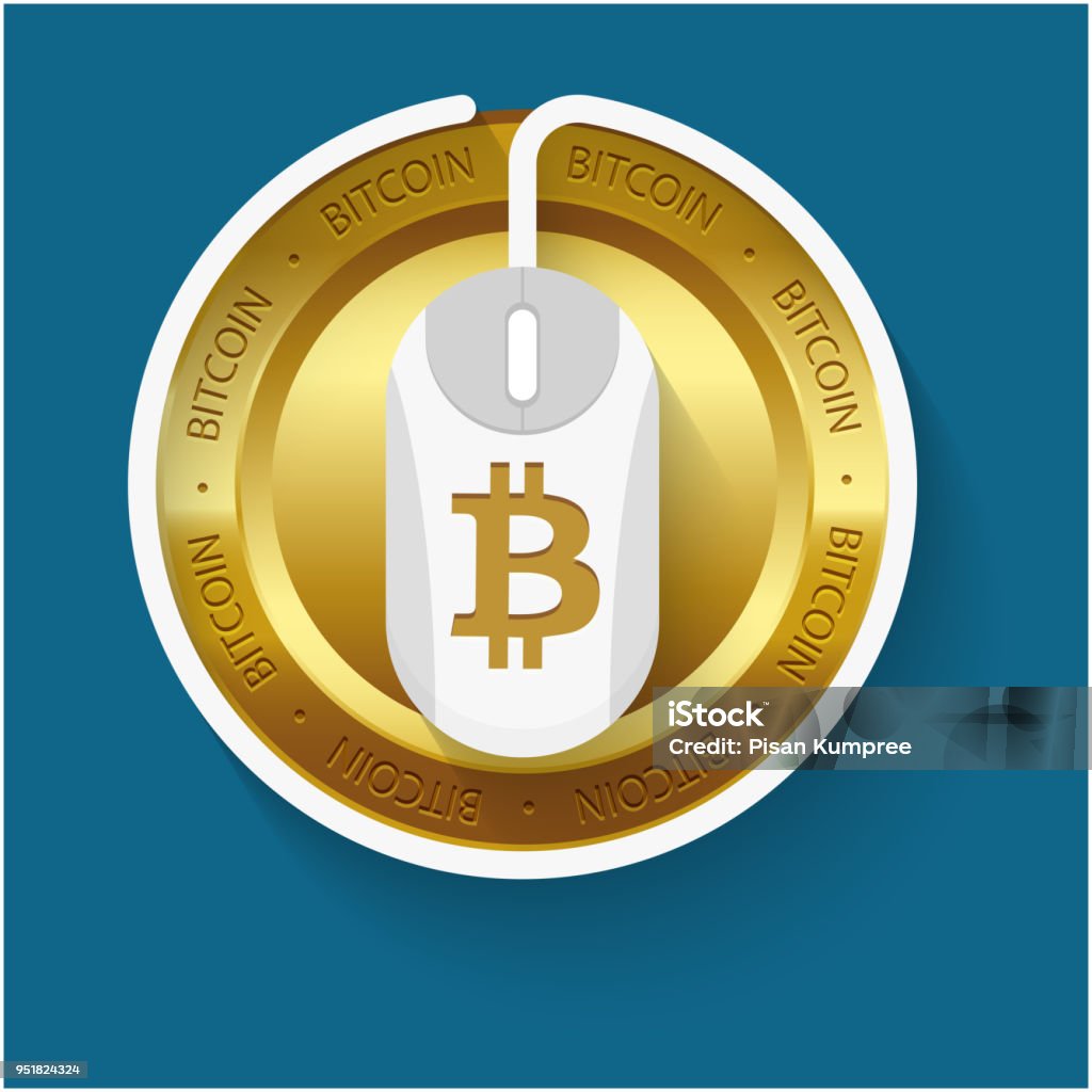 Bitcoin Mouse Golden Bitcoin White Mouse Blue Background Vector Image Stock ...
