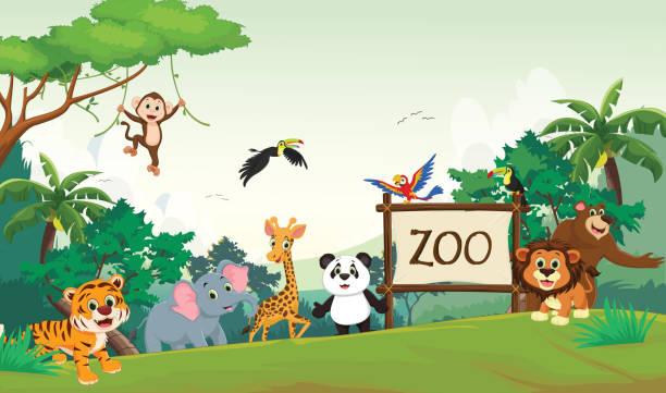 ilustrações de stock, clip art, desenhos animados e ícones de illustration of funny zoo animal cartoon - animal cartoon zoo safari