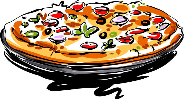 ilustrações, clipart, desenhos animados e ícones de pizza de desenho - vector painterly effect square composition