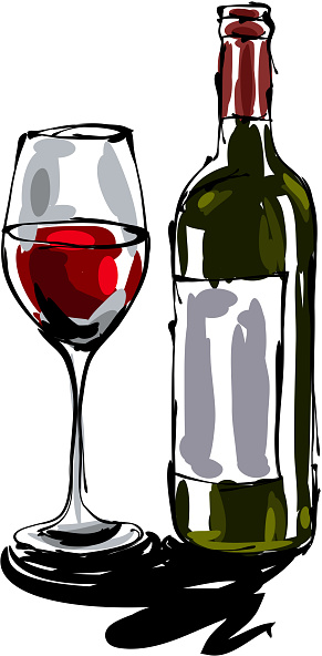 drawing of Wine glass and bottle, Elements are grouped.contains eps10 and high resolution jpeg.