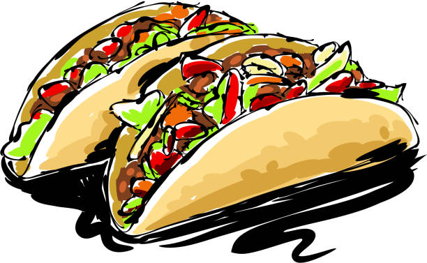 ilustrações, clipart, desenhos animados e ícones de desenho de taco - vector painterly effect square composition