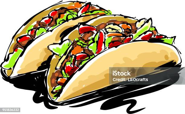 Taco Drawing Stock Illustration - Download Image Now - Taco, Mexican Food, Illustration