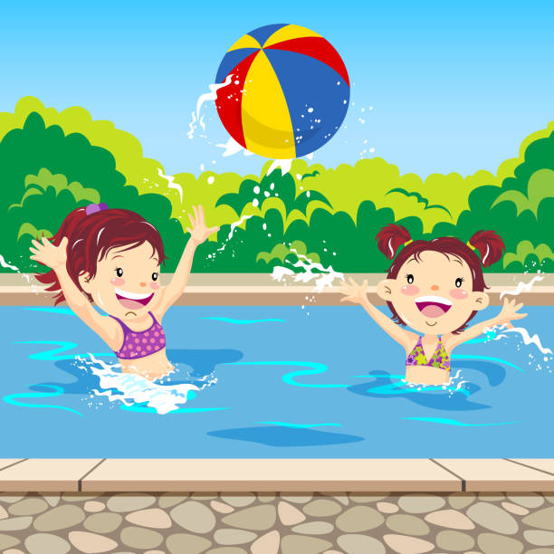 illustrations, cliparts, dessins animés et icônes de enfants jouant à la balle de plage - beach ball swimming pool ball child