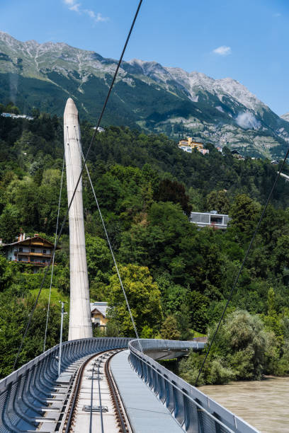 istock Cable railway bridge against Alps mountains 951836852