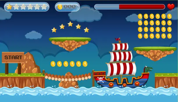 Vector illustration of A Pirate Game Template Island Scene