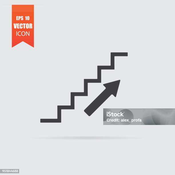 Ilustración de Icono De Escaleras En Plano Estilo Aislado Sobre Fondo Gris y más Vectores Libres de Derechos de Escaleras