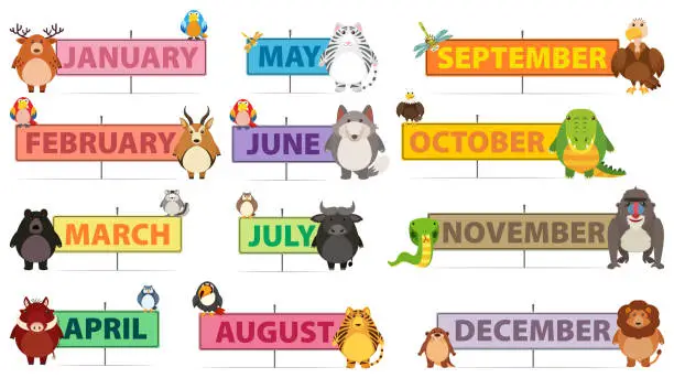 Vector illustration of Months of a Year Banner